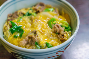 Japanese traditional dish Beef teriyaki with rice
