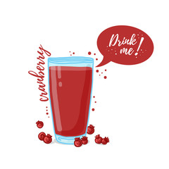 Design Template banner, poster, icons cranberry smoothies. Illustration of cranberry juice Drink me. Freshly squeezed berry cranberry juice for healthy life. Vector