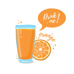Design Template banner, poster, icons orange smoothies. Illustration of orange juice Drink me. Freshly squeezed orange juice for healthy life. Vector
