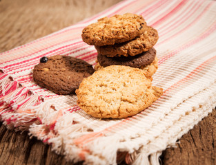 Stacked cookies on colorful napkin