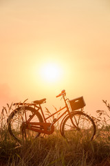 Fototapeta na wymiar beautiful landscape image with Bicycle at sunset