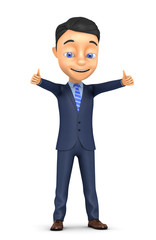 3d render businessman showing thumbs up isolated on white backgr