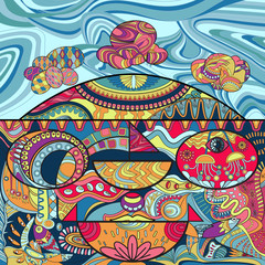 Line art for coloring of abstract shape and line