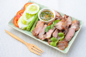 charcoal-boiled pork neck,Grill pork (Thai style food)
