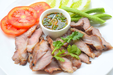 charcoal-boiled pork neck,Grill pork (Thai style food)
