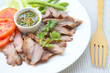 charcoal-boiled pork neck,Grill pork (Thai style food)
