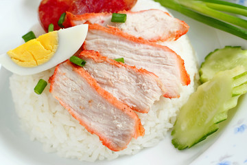 Rice. Barbecued red pork with rice