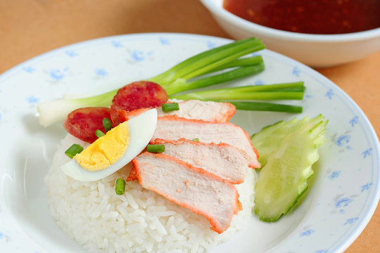 Rice. Barbecued red pork with rice