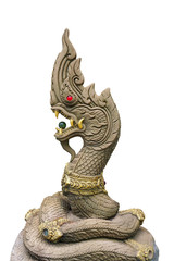 Golden  King of Nagas (Dragon) statue isolated on white background .