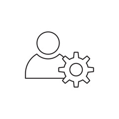 Outline people with gear icon isolated on white background