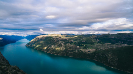 Fototapeta na wymiar Beautiful summer vibrant view on famous Norwegian tourist place