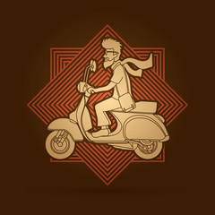 Man riding scooter designed on line square background graphic vector.