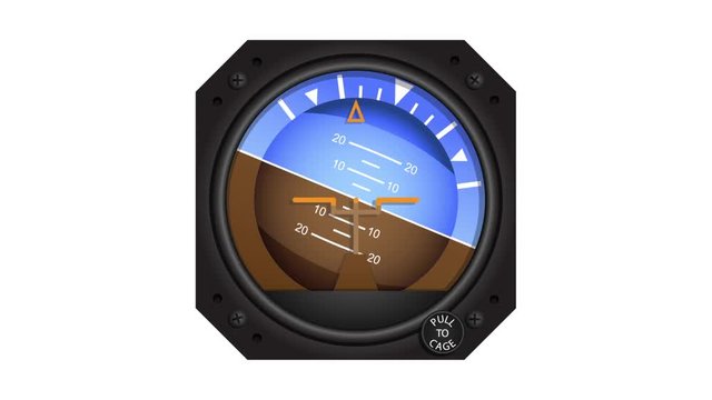 Aircraft attitude indicator showing turning and climbing manoeuvres

