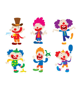 Clown character vector cartoon illustrations