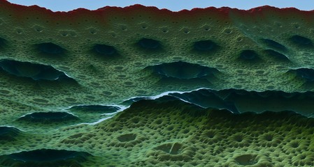 Moon surface or alien planet with craters 3d rendering