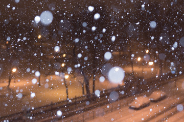 snow background in the night city