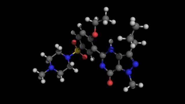 Viagra (sildenafil) molecule model rotating 4K UHD with alpha channel seamless loopable