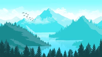 Fototapeten Türkis Landschaft Berge und Wald  © laenon