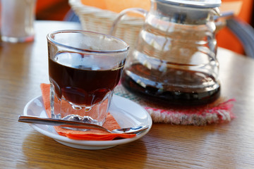 cup of coffee on the table in the cafeteria