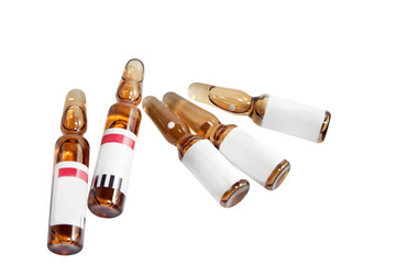 ampoules with medicine isolated on a white background