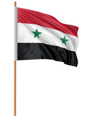 3D syrian flag with fabric surface texture. White background.