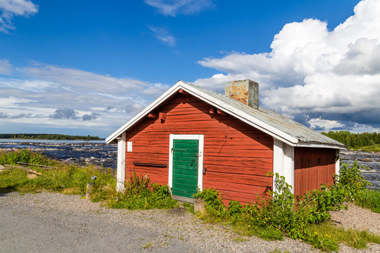 Fisherman's hut along the Tornionjoki river on the border of Sweden and Finland
