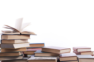 Stack of books on white background. Education concept. Back to school.