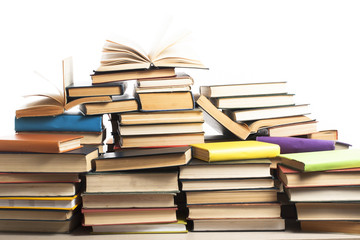Stack of books on white background. Education concept. Back to school.