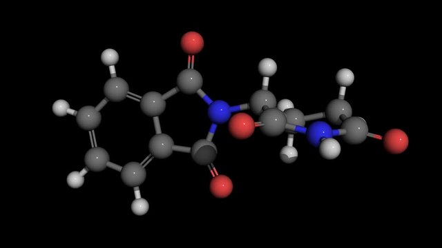 contergan (thalidomide) molecule model rotating 4K UHD with alpha channel seamless loopable