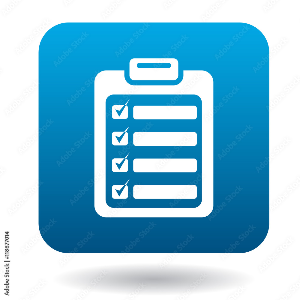 Poster plan is executed icon in flat style in blue square. document symbol