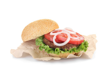 Tasty hamburger, isolated on white