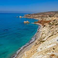 Fototapeta na wymiar Aphrodite's Rock and Bay in Cyprus