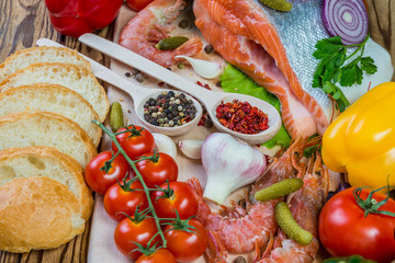 Fish and shrimps close-up