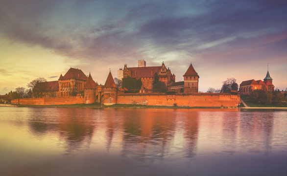 Teutonic Castle in Malbork (Marienburg) in Pomerania (Poland) toned with a retro vintage  effect

