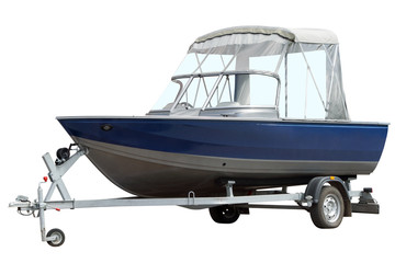 Blue boat on the trailer.