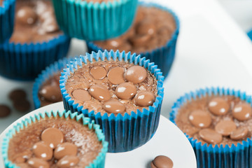 Homemade Chocolate Cheesecakes In Blue Paper Cases. Chocolate Ch