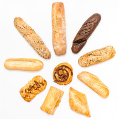 various freshly baked pastries in sun shape