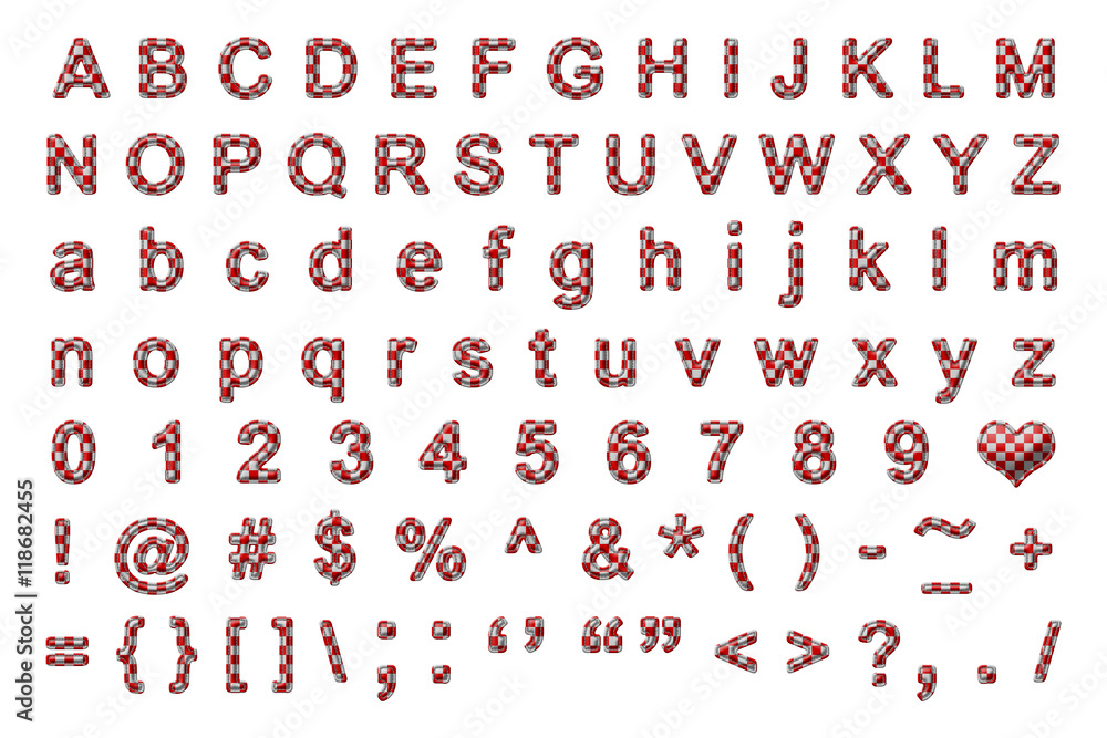 Fototapete alphabet set with checker texture ,stitched border and emboss style isolated on white