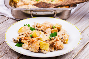 Baked Creamy Chicken with Potato and Mushrooms