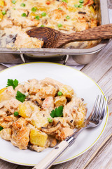Baked Creamy Chicken with Potato and Mushrooms