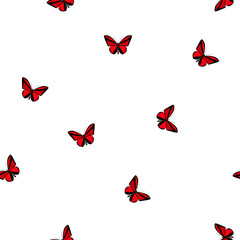 Vector seamless pattern with beautiful red  butterflies 