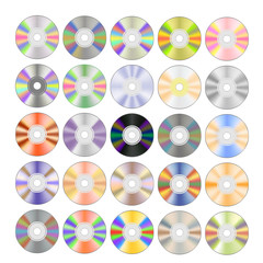 Set of Colorful Different Compact Discs Isolated on White Background