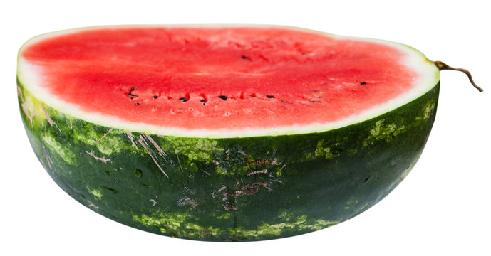 side view of half ripe watermelon isolated