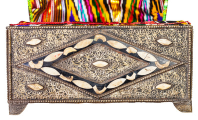 old arabic Casket with textile upholstery isolated