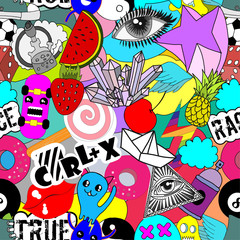 Seamless pattern bright colorful stickers