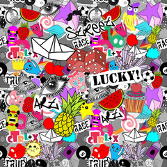 Seamless pattern bright colorful stickers