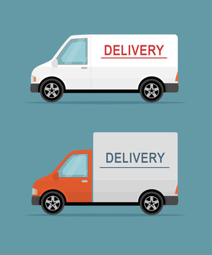 Delivery vans on the blue background.. Flat style vector illustration.

