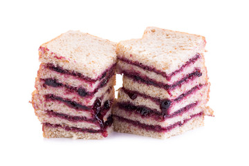 sliced bread and Blueberry jam on white background