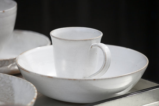 white cups and saucers handmade