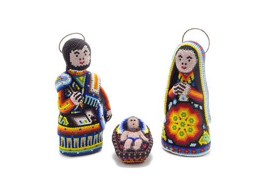 traditional hand decorated huichol nativity scene